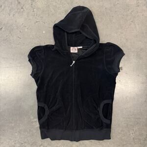 Vintage Y2K Juicy Couture Black Velour Velvet Track Suit Zip Up Hoodie XL